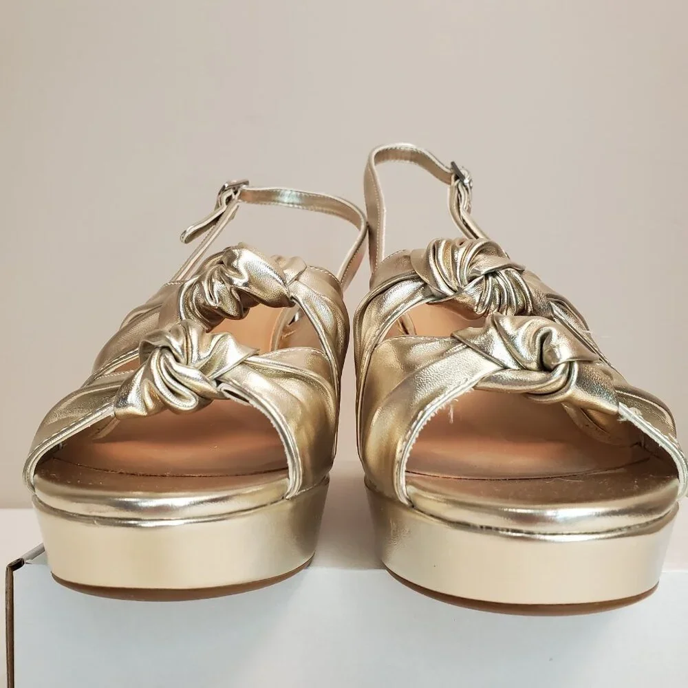 AEROSOLES Metallic Gold Knot Platform Slingback Heels